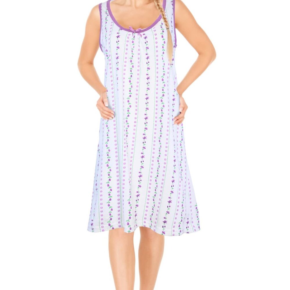 Womens Sleeveless Nightgowns Sleepwear Soft Pajama Dress Nightshirts Purple Soft